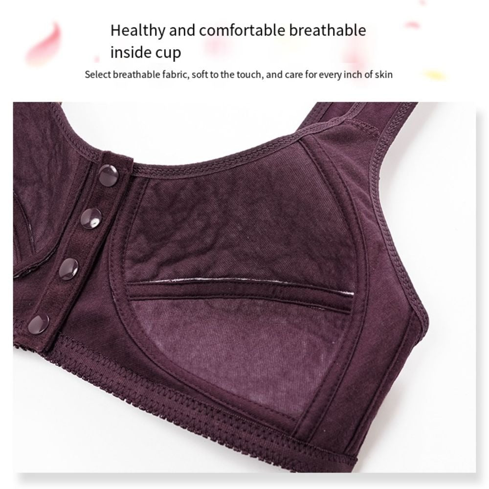 ComfortEase Front Closure Cotton Bra for Seniors Breathable Wireless Full Coverage Support