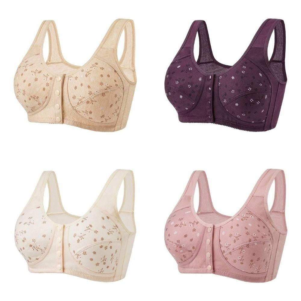 ComfortEase Front Closure Cotton Bra for Seniors Breathable Wireless Full Coverage Support