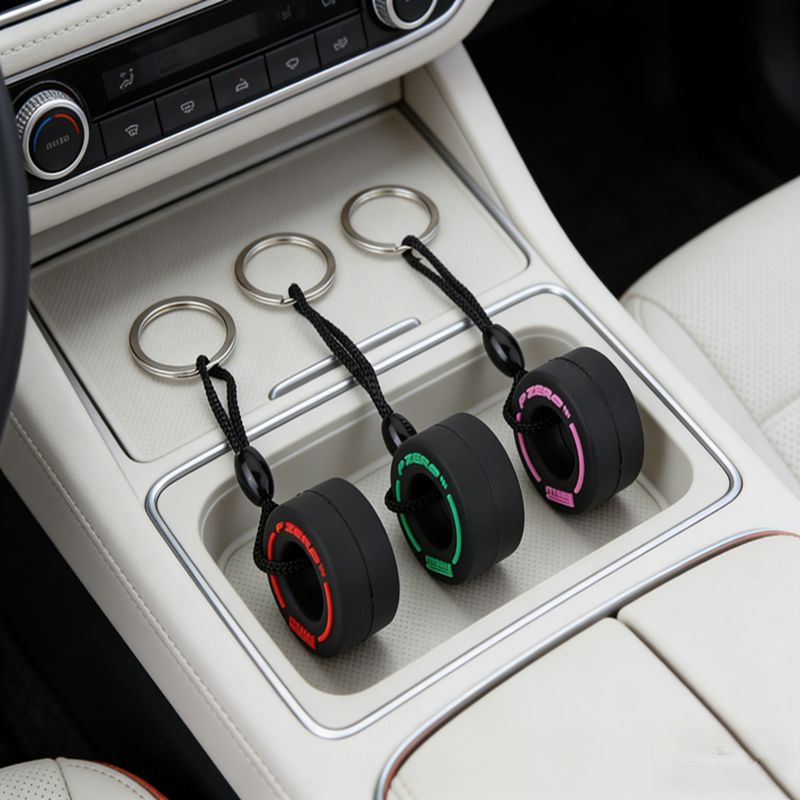 Creative PVC Tire Keychain Stylish Automotive Keychain Accessory