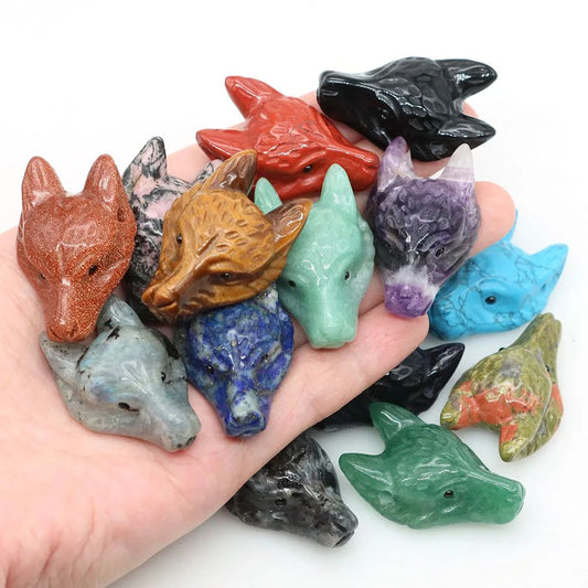 Hand Carved Wolf Head Crystal Pendant Necklace