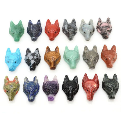 Hand Carved Wolf Head Crystal Pendant Necklace