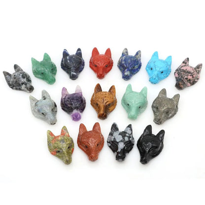 Hand Carved Wolf Head Crystal Pendant Necklace