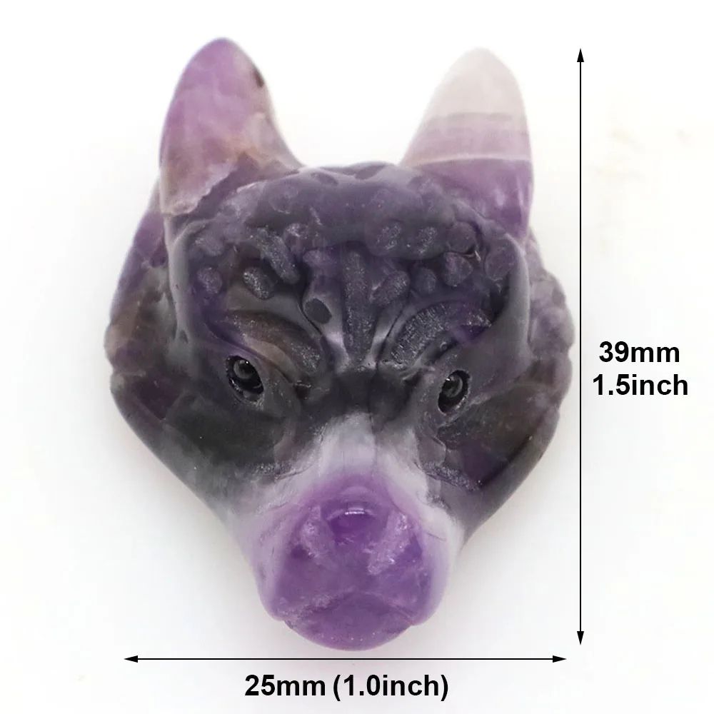 Hand Carved Wolf Head Crystal Pendant Necklace