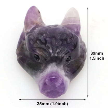 Hand Carved Wolf Head Crystal Pendant Necklace