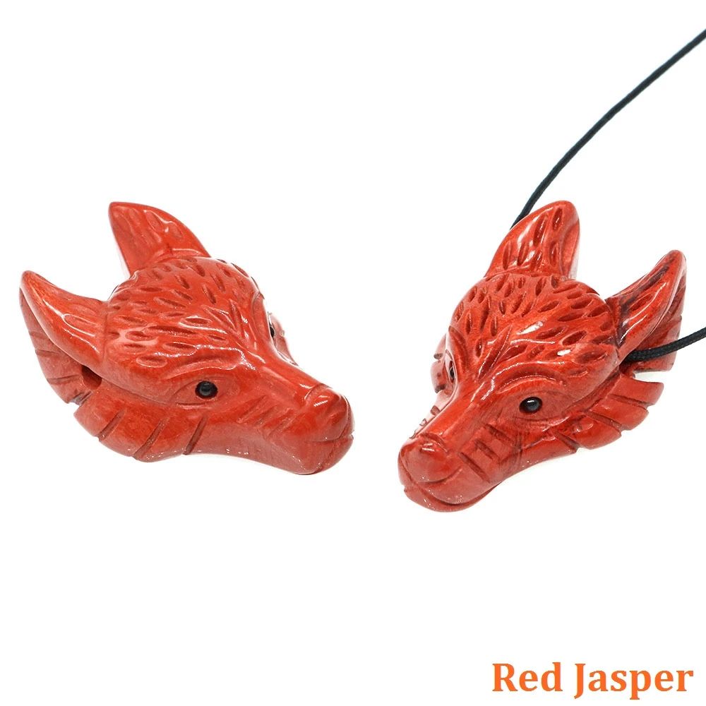 Hand Carved Wolf Head Crystal Pendant Necklace