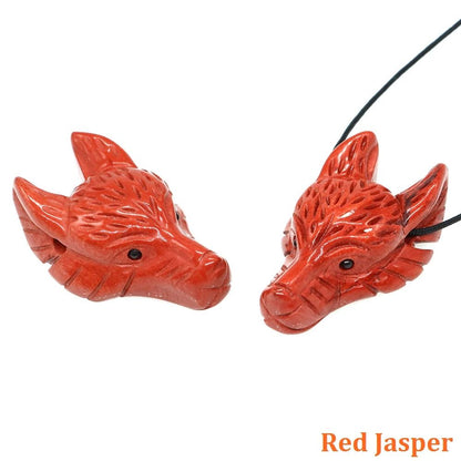 Hand Carved Wolf Head Crystal Pendant Necklace