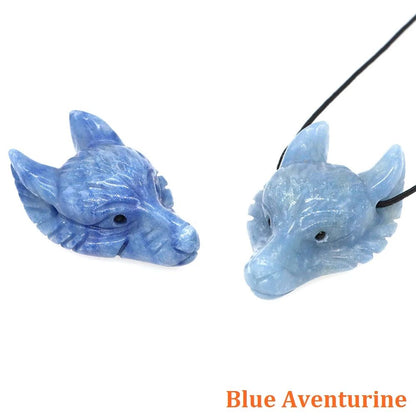 Hand Carved Wolf Head Crystal Pendant Necklace