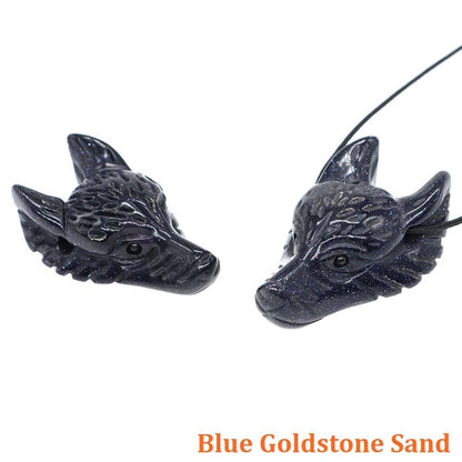 Hand Carved Wolf Head Crystal Pendant Necklace