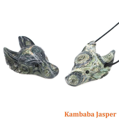 Hand Carved Wolf Head Crystal Pendant Necklace