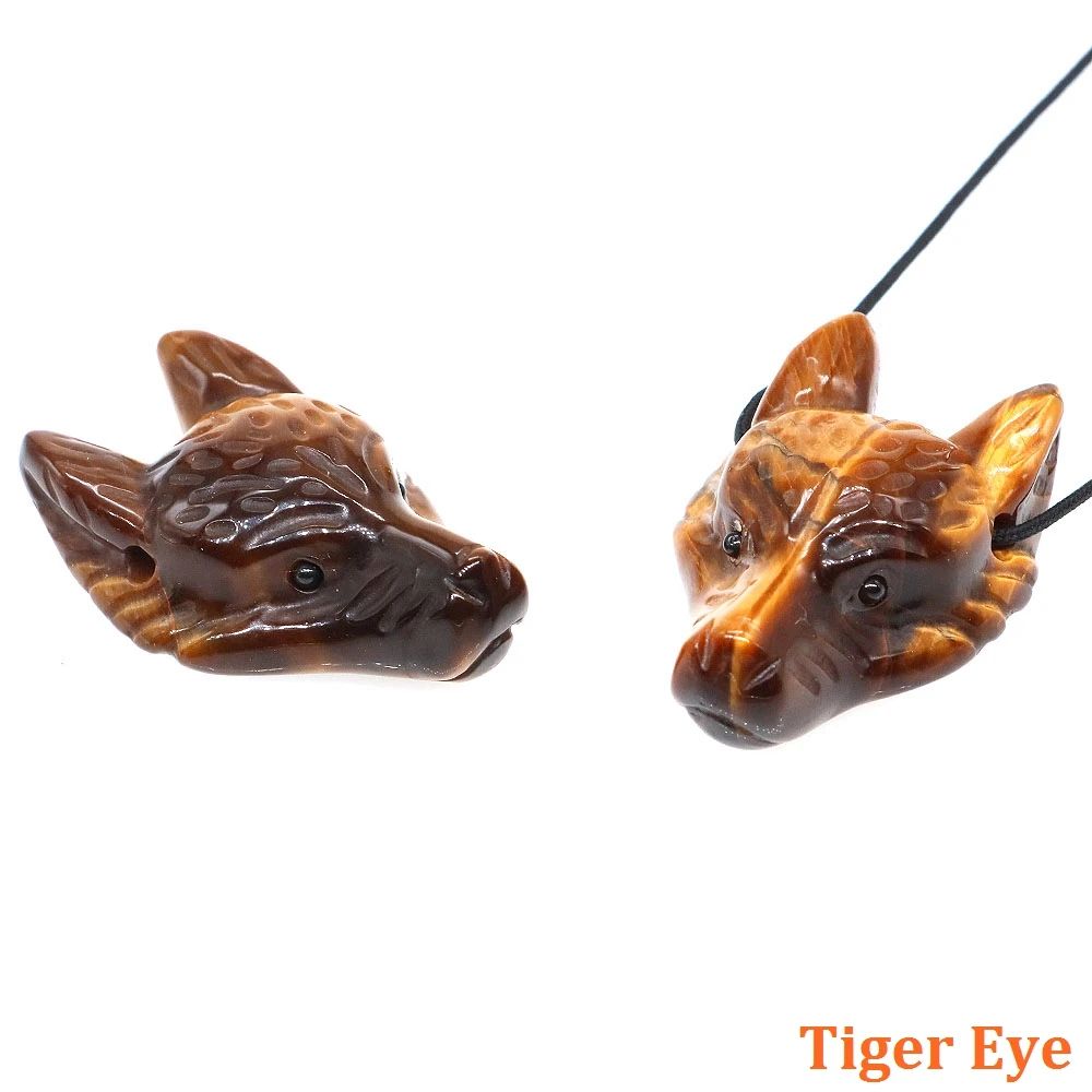 Hand Carved Wolf Head Crystal Pendant Necklace