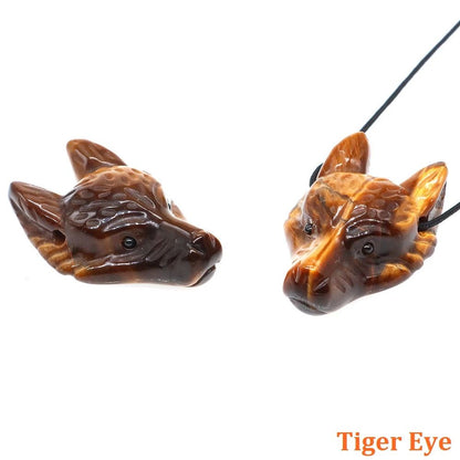 Hand Carved Wolf Head Crystal Pendant Necklace