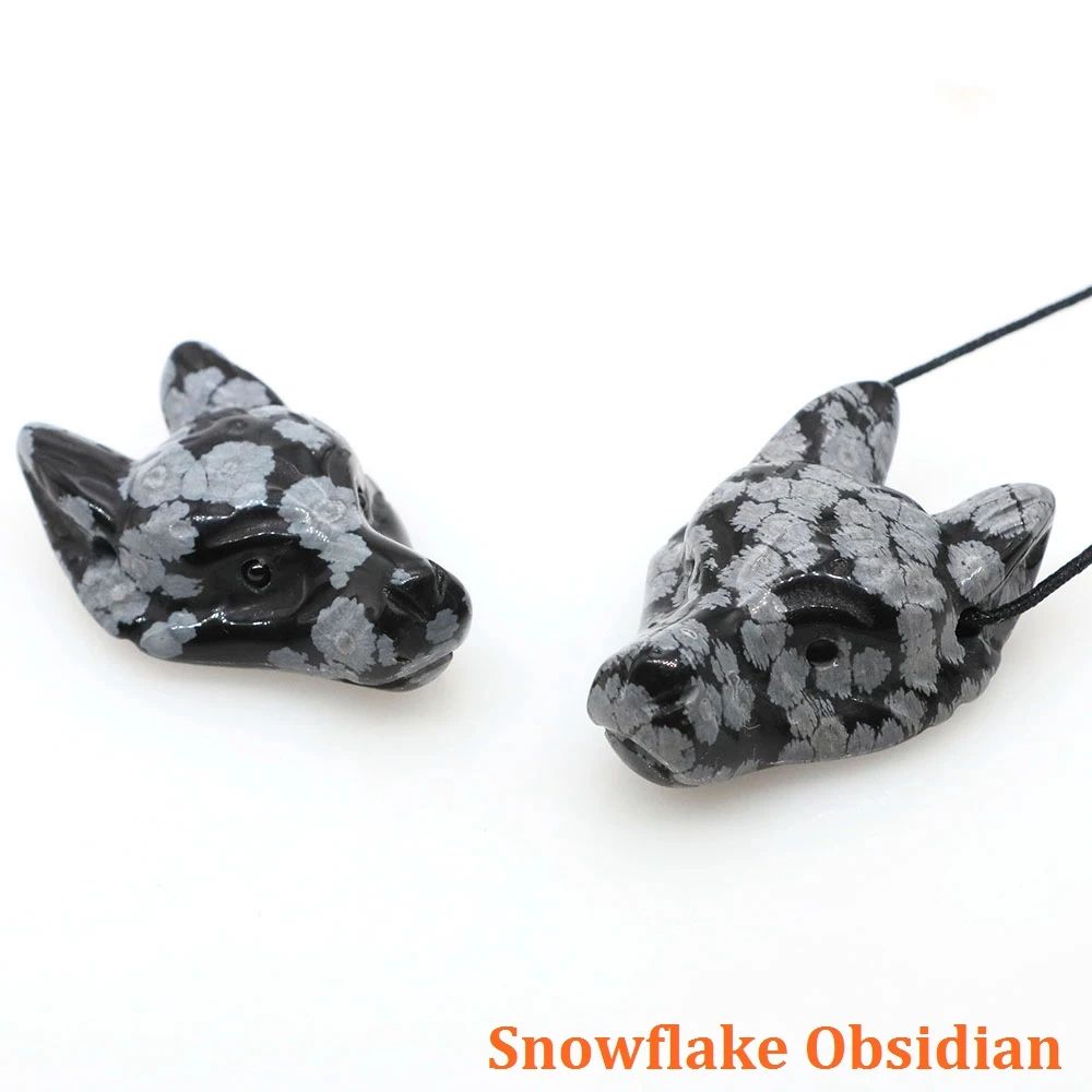 Hand Carved Wolf Head Crystal Pendant Necklace
