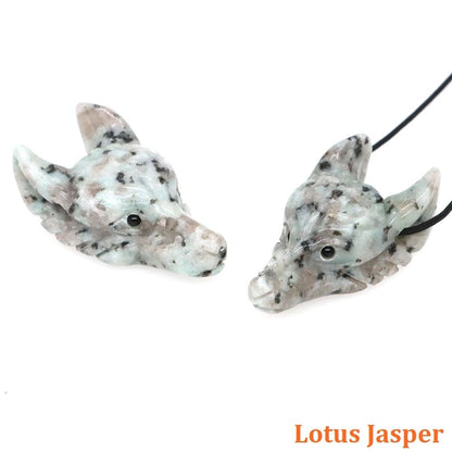 Hand Carved Wolf Head Crystal Pendant Necklace