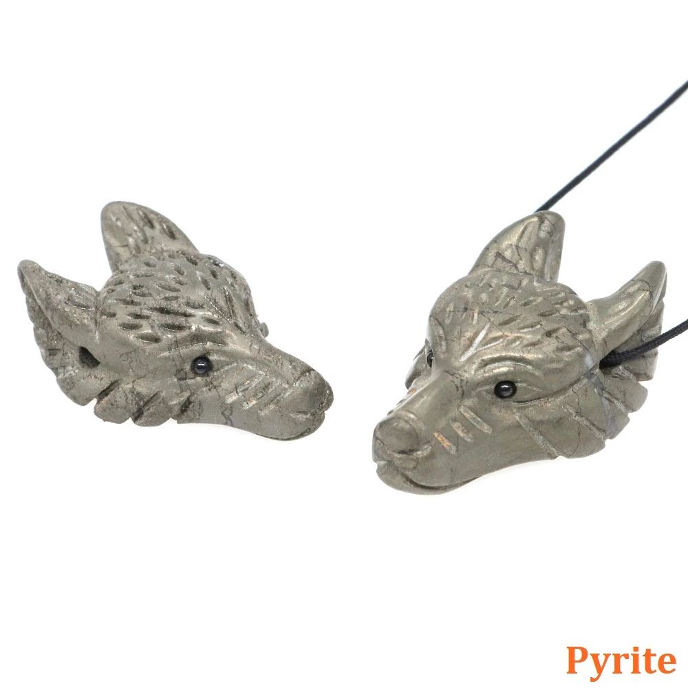 Hand Carved Wolf Head Crystal Pendant Necklace
