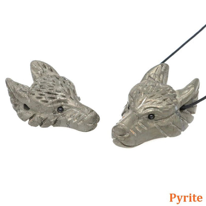 Hand Carved Wolf Head Crystal Pendant Necklace