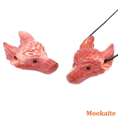Hand Carved Wolf Head Crystal Pendant Necklace