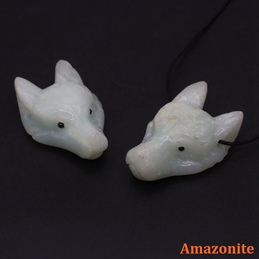 Hand Carved Wolf Head Crystal Pendant Necklace