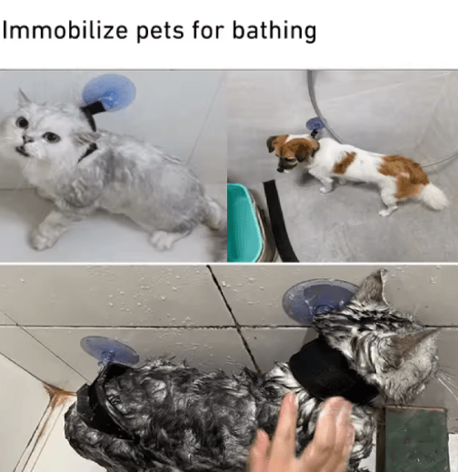 Pet Shower Restraint Collar Hands-Free Bathing & Grooming Support for Cats and Small Dogs