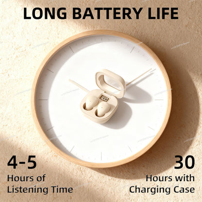 All Day Comfort Clip On Open Ear Bluetooth Earbuds for Small Ears with Playtime & Digital Display