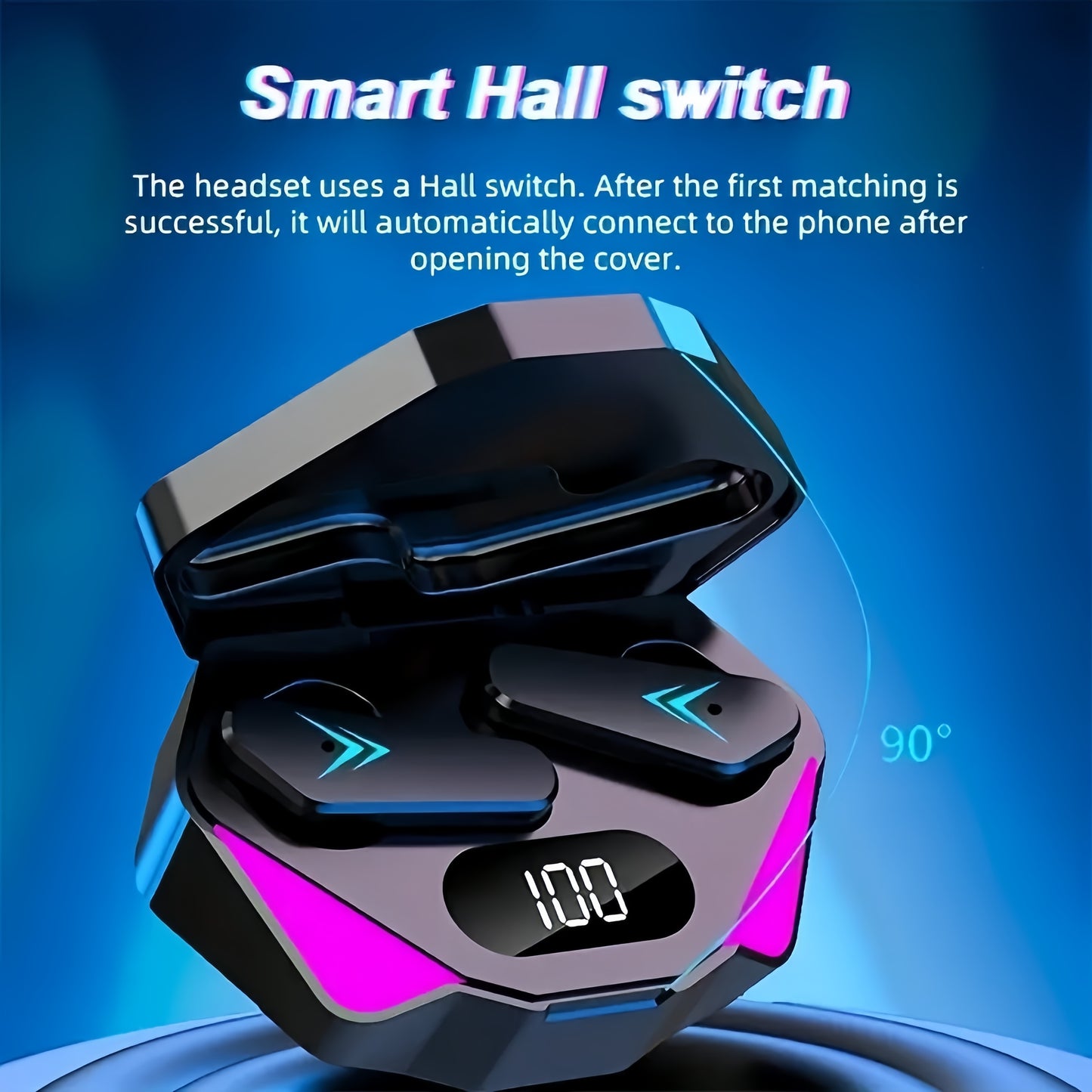 LED Display Bluetooth Gaming Earbuds with Noise Cancellation & Wireless Charging Case