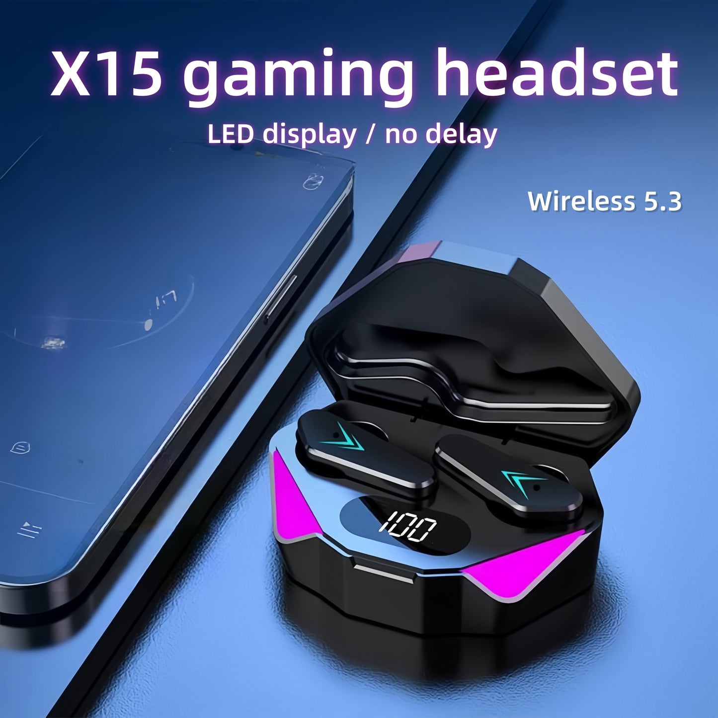 LED Display Bluetooth Gaming Earbuds with Noise Cancellation & Wireless Charging Case