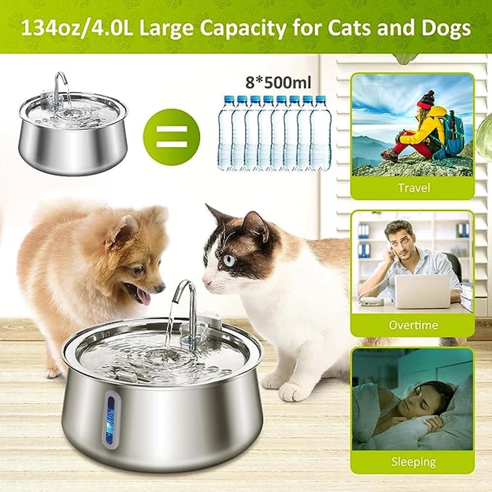 4L Stainless Steel Cat Water Fountain