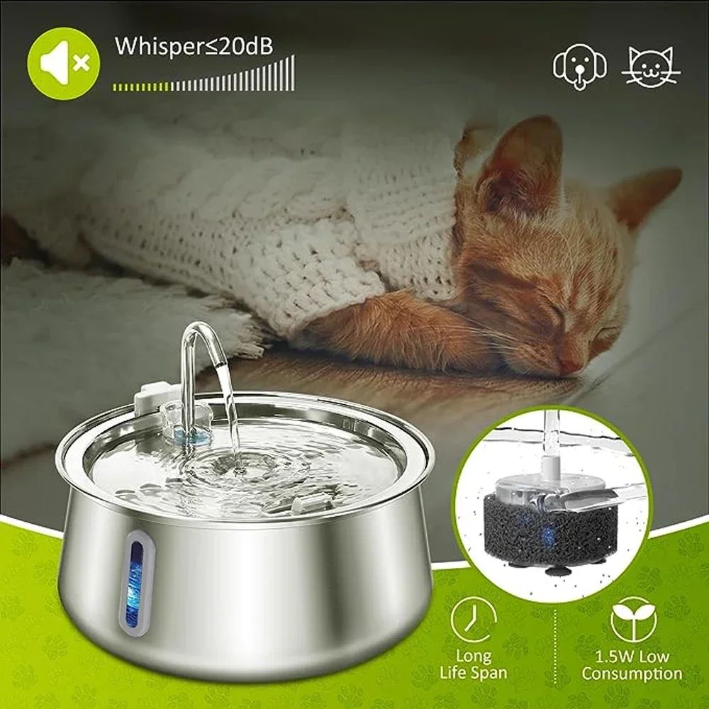 4L Stainless Steel Cat Water Fountain
