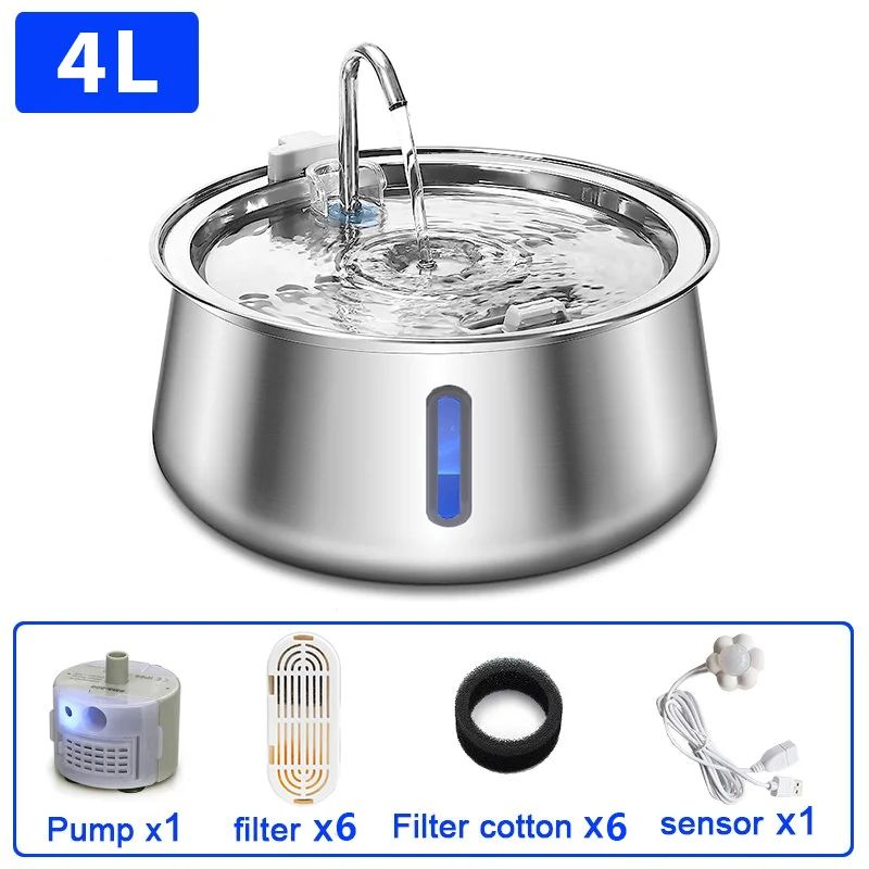 4L Stainless Steel Cat Water Fountain