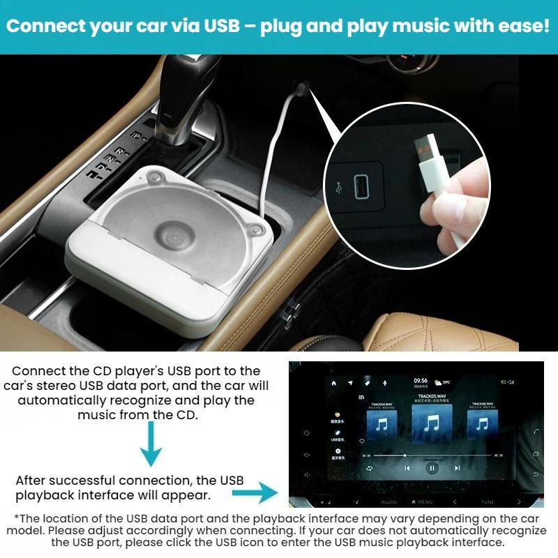Compact USB Car CD Player – External CD Player for Car with USB car CD player Lossless Audio & AUX Support