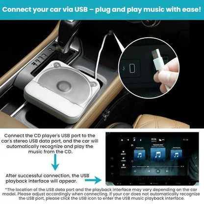 Compact USB Car CD Player – External CD Player for Car with USB car CD player Lossless Audio & AUX Support