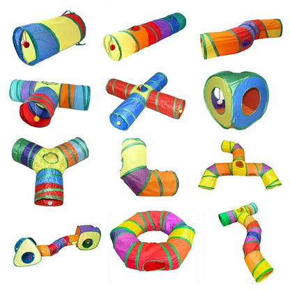 Foldable Colorful Cat Tunnel Play Tube for Interactive Indoor Fun