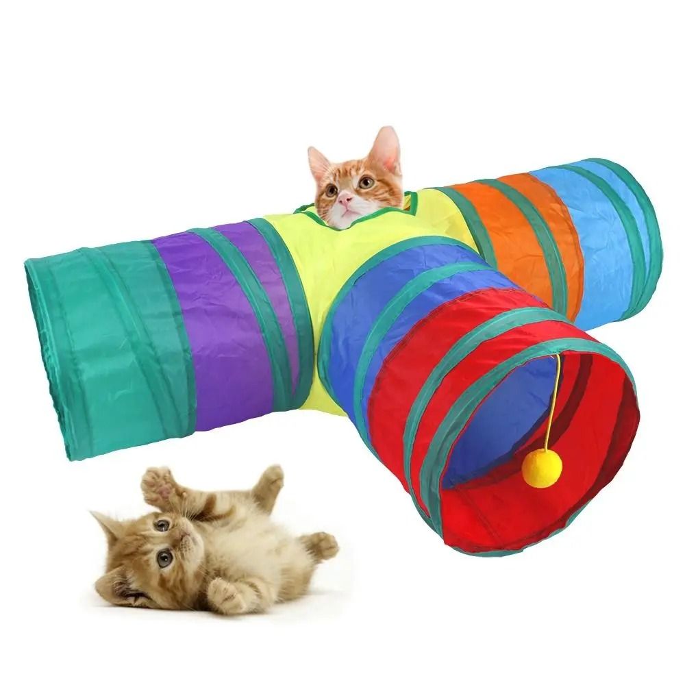 Foldable Colorful Cat Tunnel Play Tube for Interactive Indoor Fun