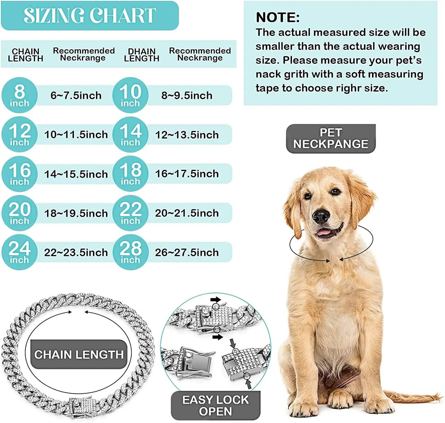 Luxury Gold Cuban Link Rhinestone Pet Necklace for Cats & Small Dogs