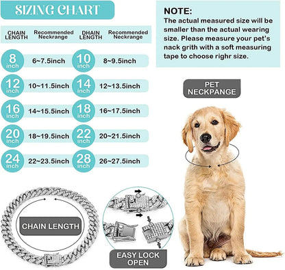 Luxury Gold Cuban Link Rhinestone Pet Necklace for Cats & Small Dogs