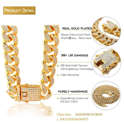Luxury Gold Cuban Link Rhinestone Pet Necklace for Cats & Small Dogs