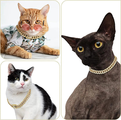 Luxury Gold Cuban Link Rhinestone Pet Necklace for Cats & Small Dogs