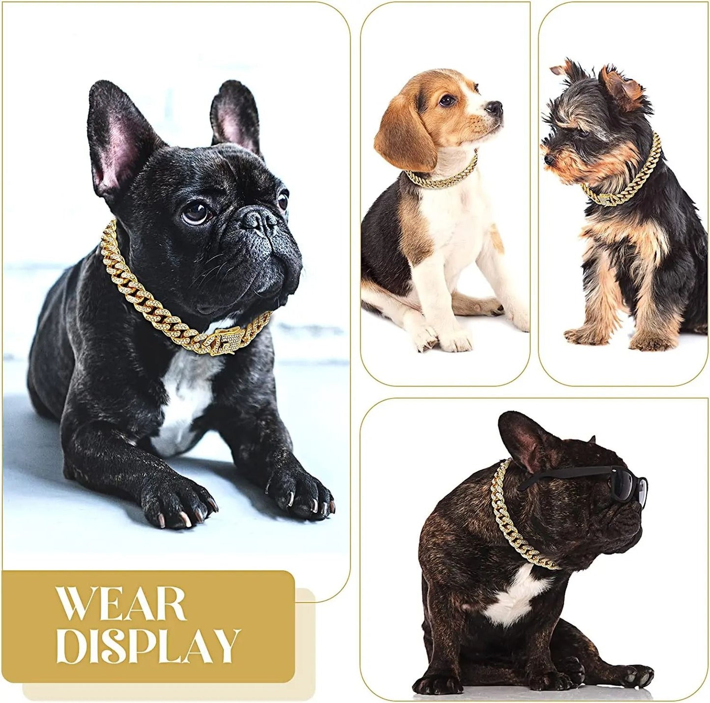 Luxury Gold Cuban Link Rhinestone Pet Necklace for Cats & Small Dogs