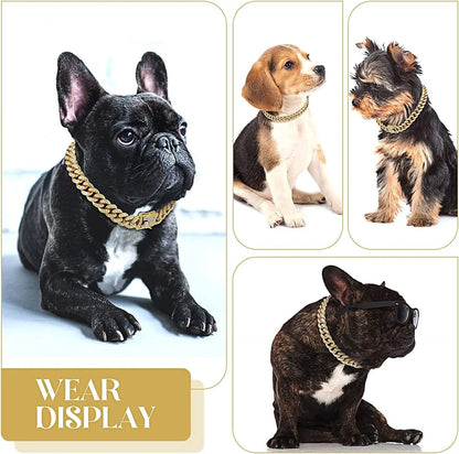 Luxury Gold Cuban Link Rhinestone Pet Necklace for Cats & Small Dogs