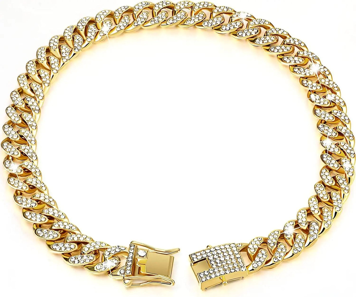 Luxury Gold Cuban Link Rhinestone Pet Necklace for Cats & Small Dogs