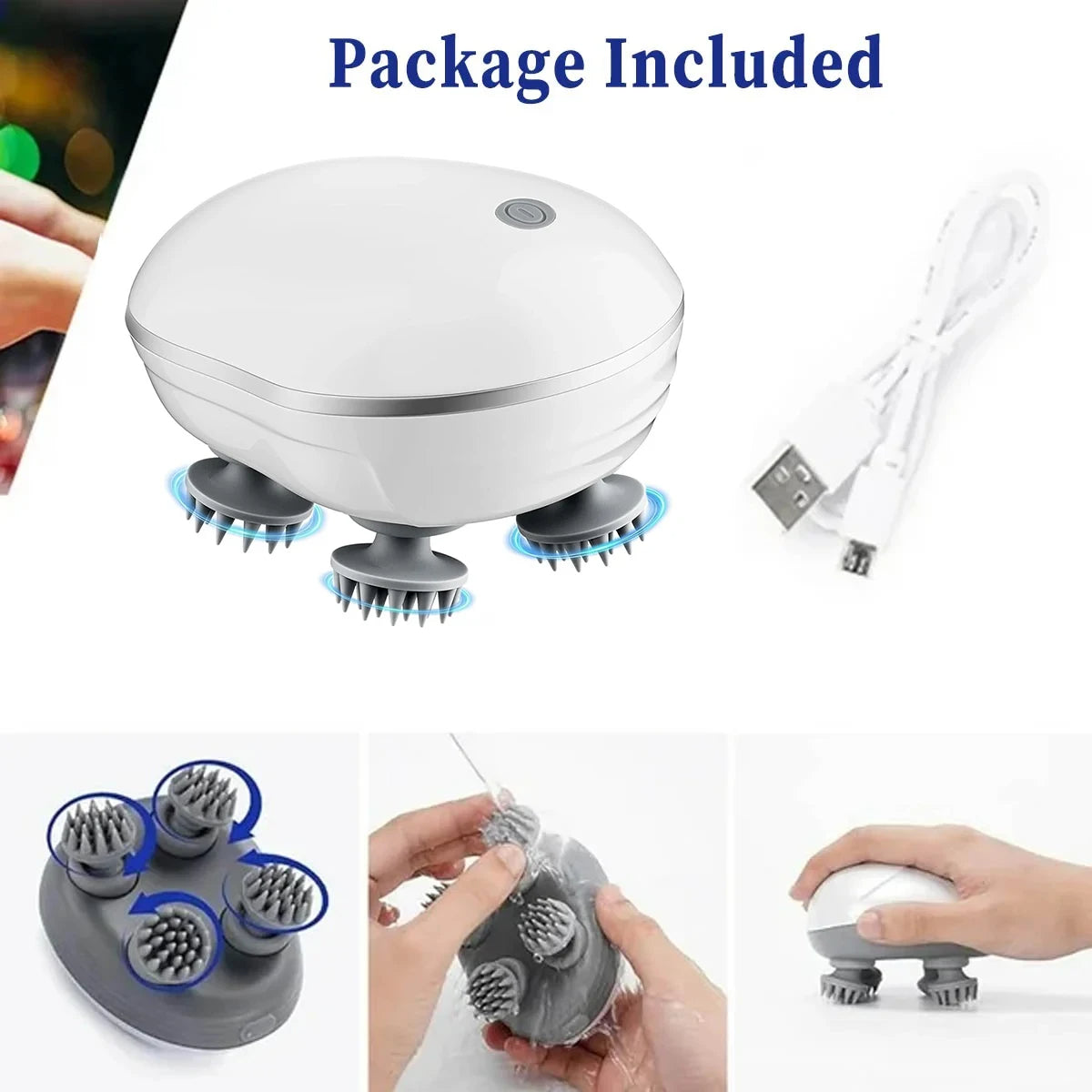 Premium Scalp & Head Massager with Adjustable Speed and Red Light Therapy for Deep Relaxation & Hair Care