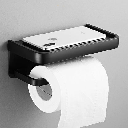 Premium Wall Mounted Aluminum Toilet Paper Holder with Shelf & Phone Storage Bathroom Organizer