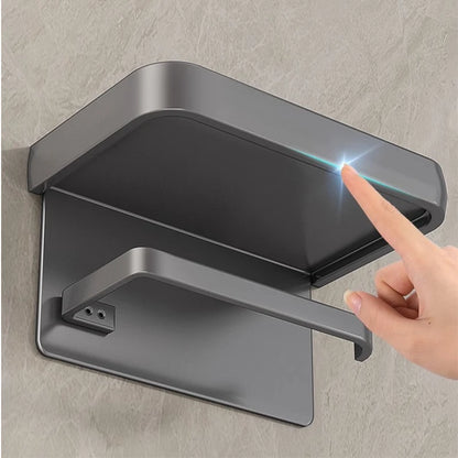 Premium Wall Mounted Aluminum Toilet Paper Holder with Shelf & Phone Storage Bathroom Organizer