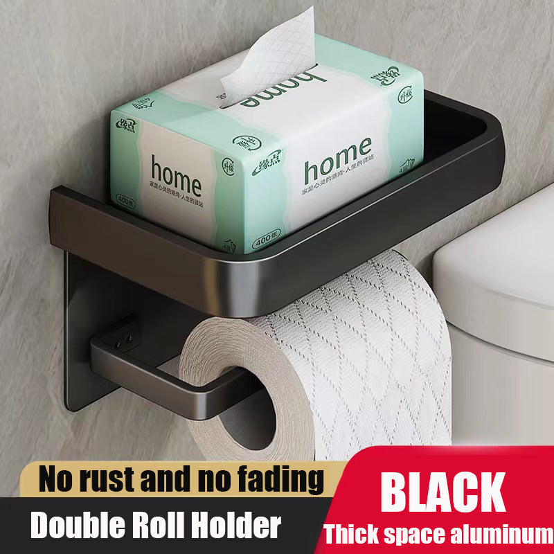 Premium Wall Mounted Aluminum Toilet Paper Holder with Shelf & Phone Storage Bathroom Organizer