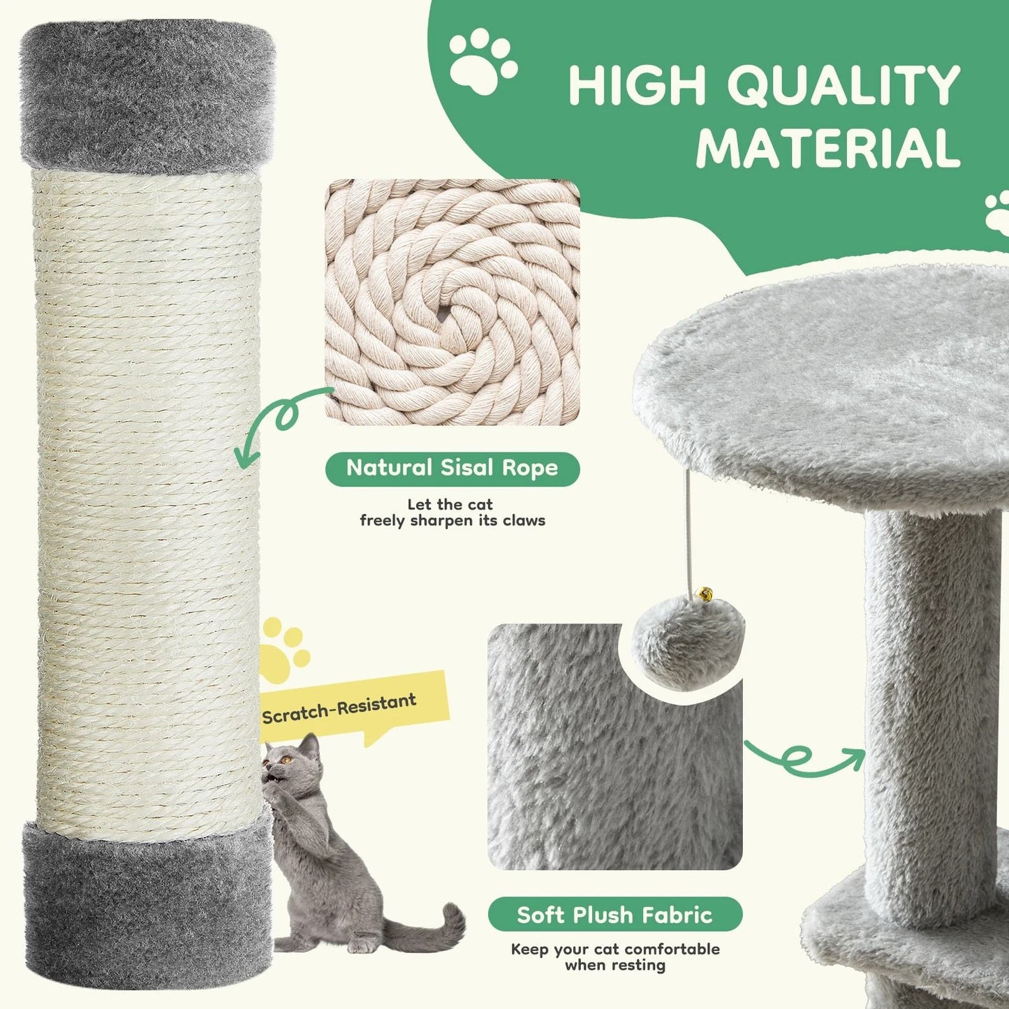 44 Inch Cat Tree Tower With Sisal Scratching Posts And Cozy Condo
