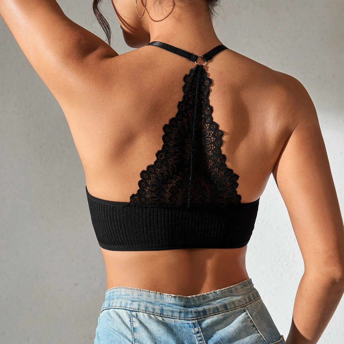 Wireless Ribbed Bra Backless Lingerie Breathable Camisole Bralette for Women