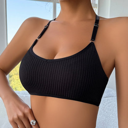 Wireless Ribbed Bra Backless Lingerie Breathable Camisole Bralette for Women