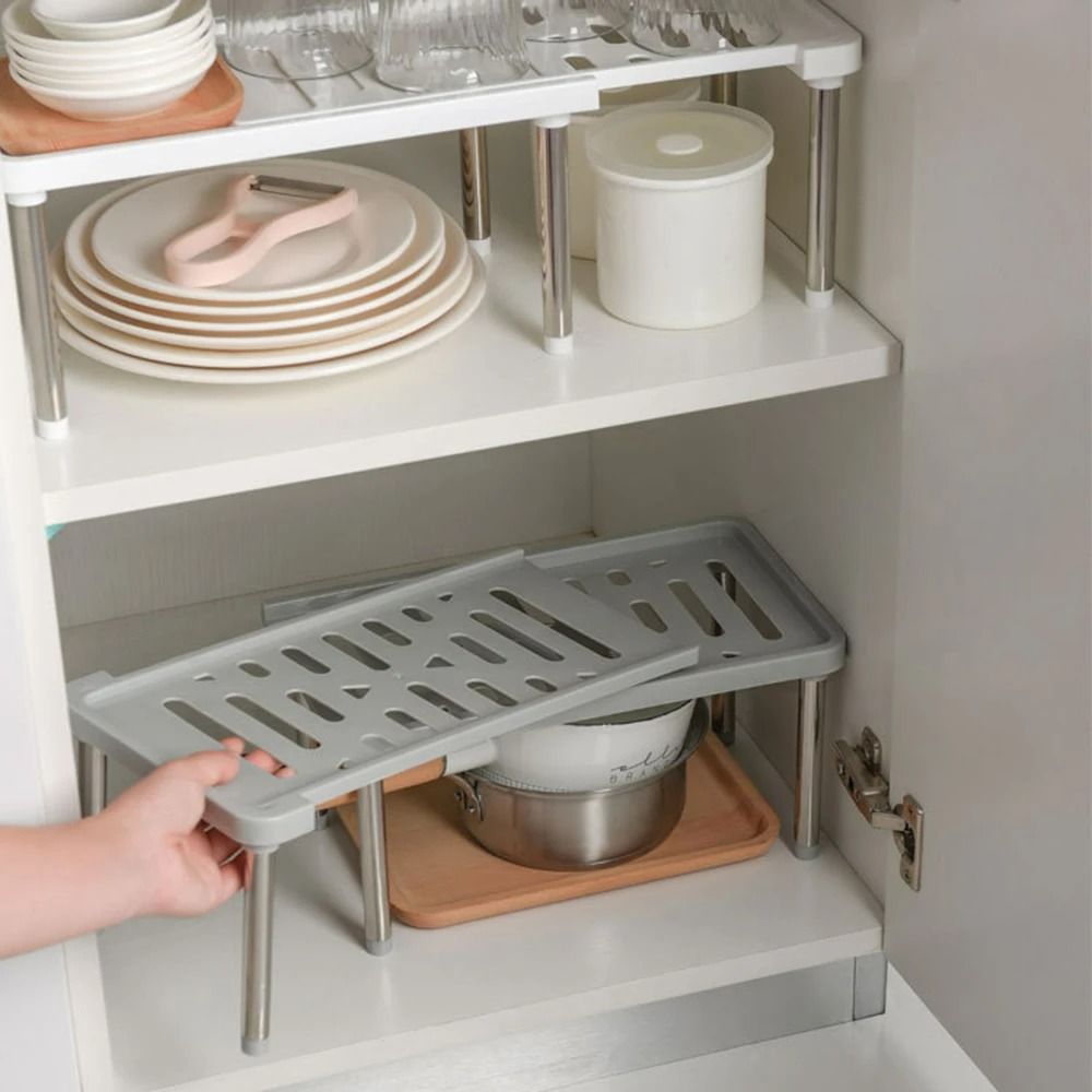 Expandable Cabinet Countertop Shelf and Retractable Kitchen Spice Organizer