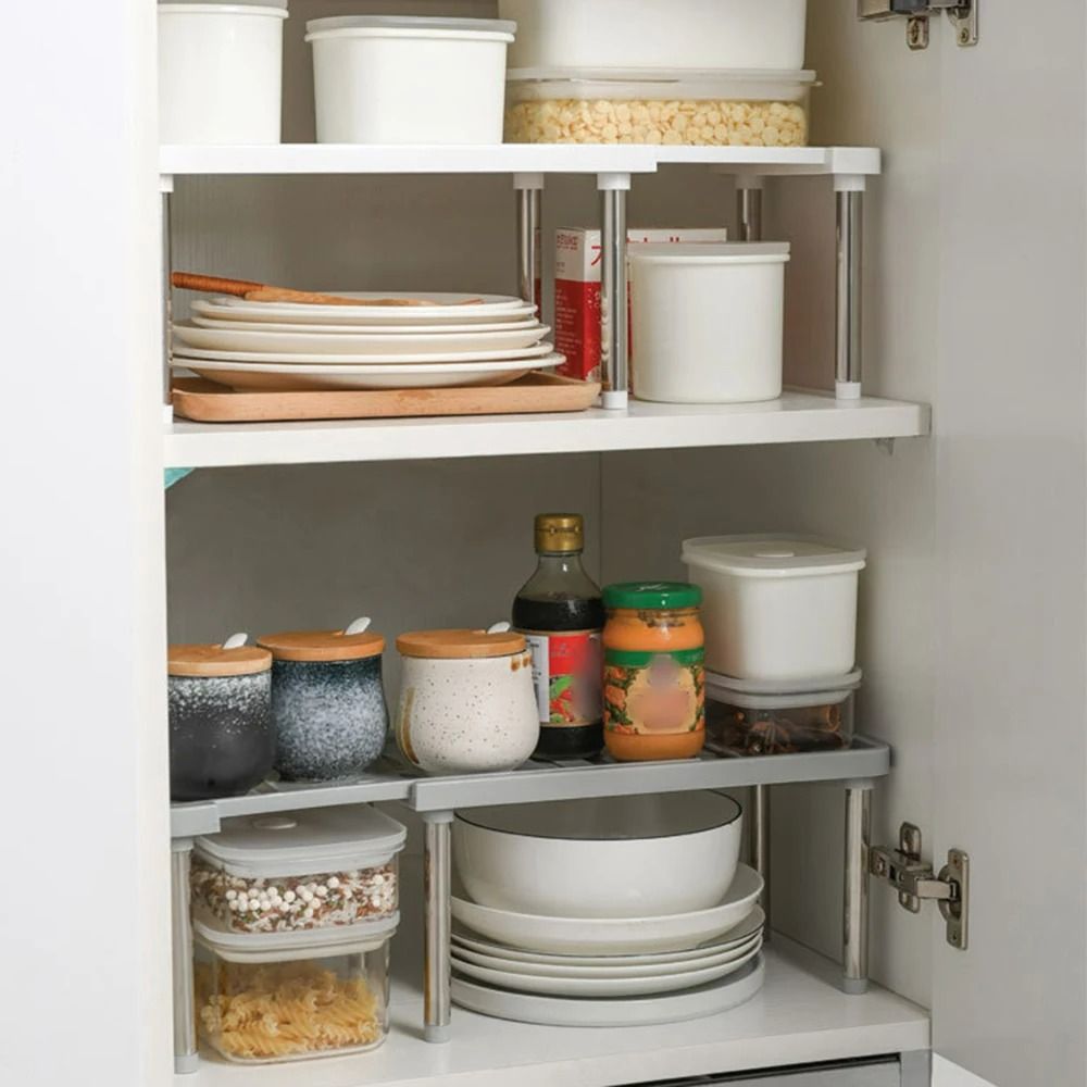 Expandable Cabinet Countertop Shelf and Retractable Kitchen Spice Organizer