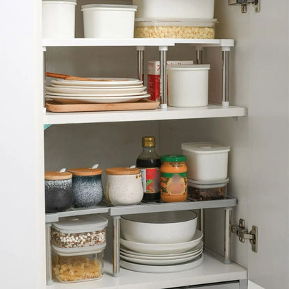 Expandable Cabinet Countertop Shelf and Retractable Kitchen Spice Organizer