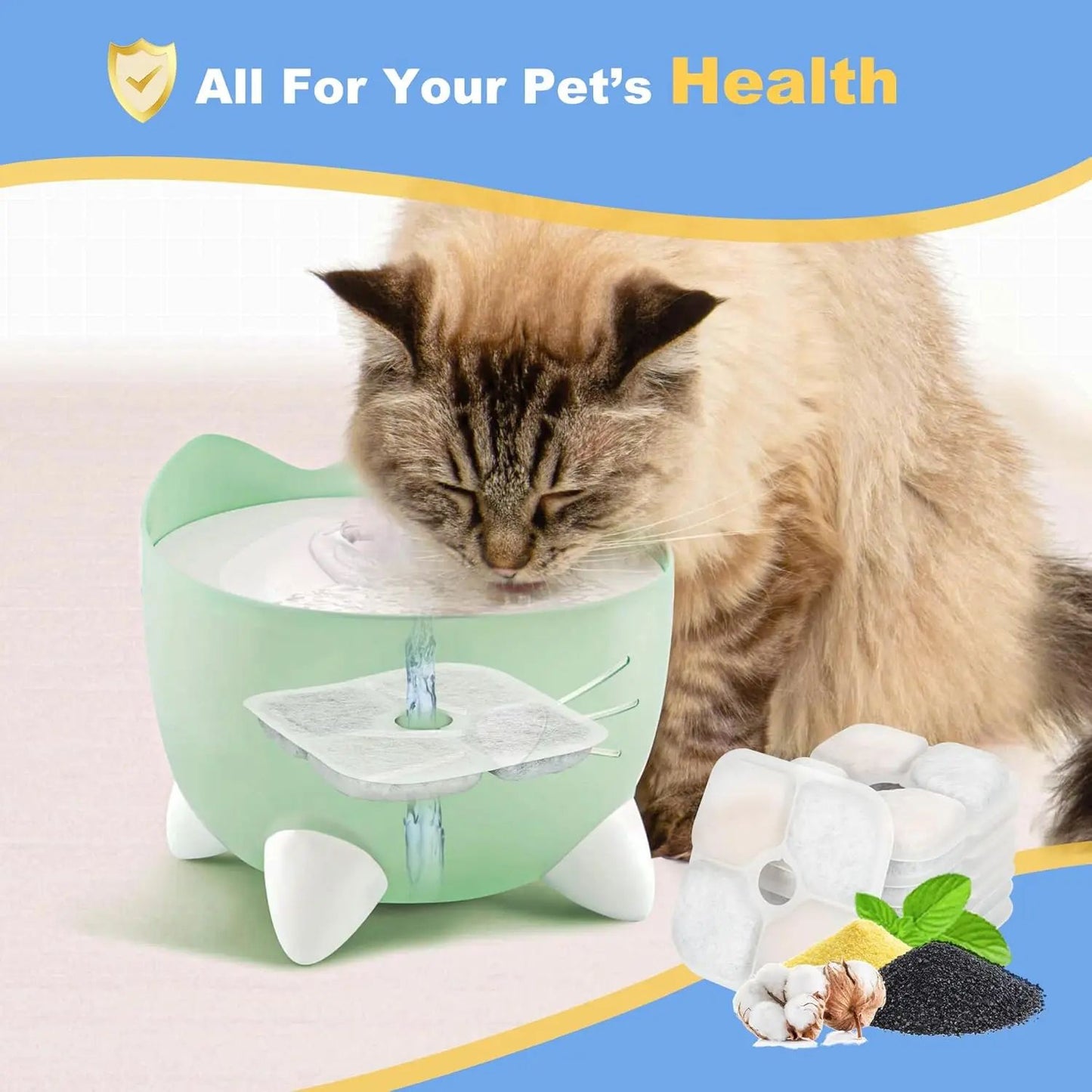 16-Pack Catit PIXI Water Fountain Filter Replacement Set with Pump Hoses